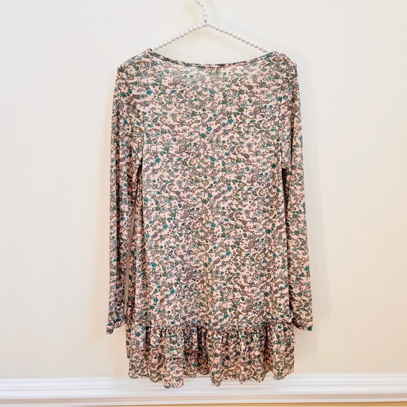 Easel Long Sleeve Floral Printed Ruffle Hem Tunic Top - Picture 4 of 4